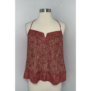 BCBG Maxazria Womens Strappy Tank Top S Red Metallic Gold Geometric Sleeveless